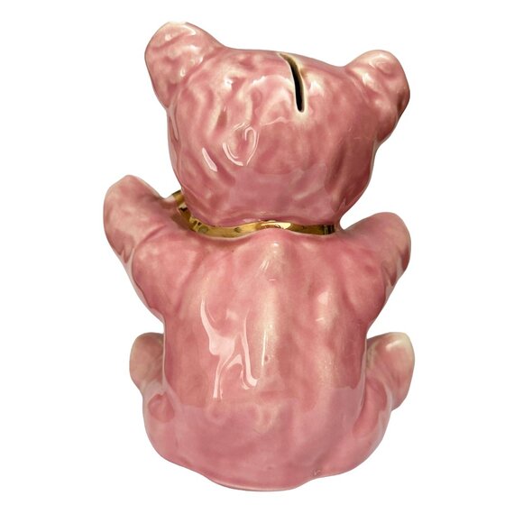 Vintage Pink Teddy Bear Bank with Gold Accents by Pearl China Co. Kitsch - Picture 5 of 9